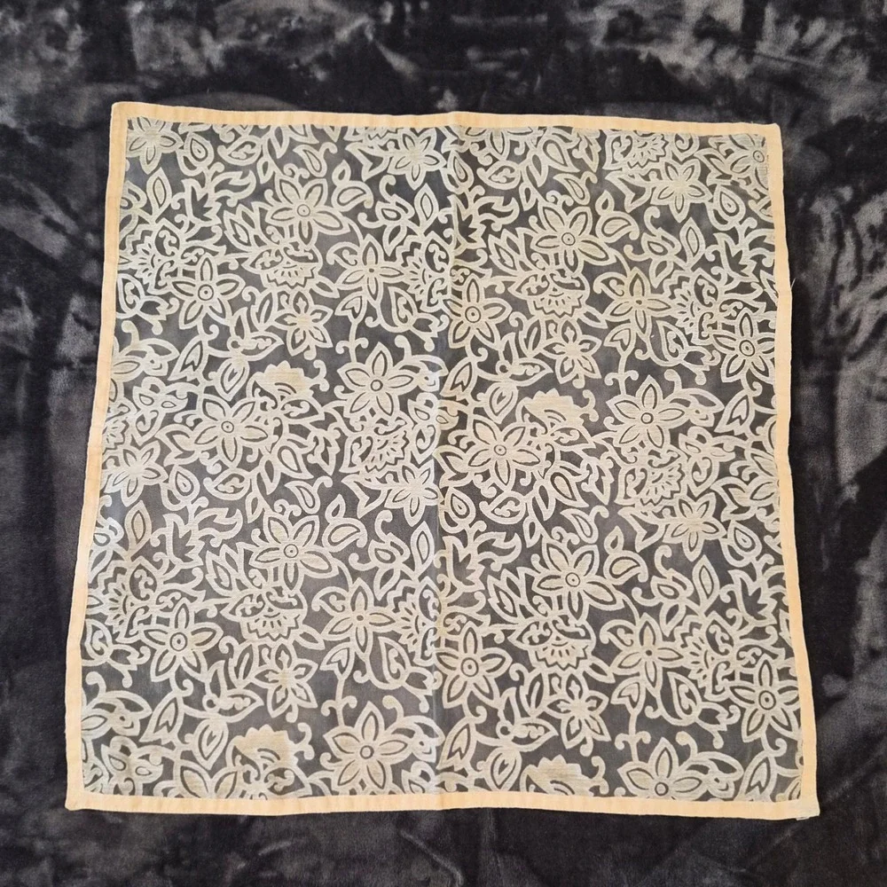 Vintage Sheer Cream Floral Lace Scarf Pocket Square Paisley Pattern 19x19